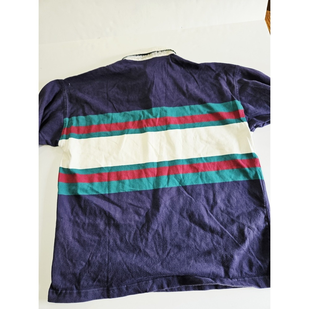Gant Rugger Mens Vintage Striped Rugby Shirt Navy Teal Burgundy USA Made Large - Picture 6 of 6